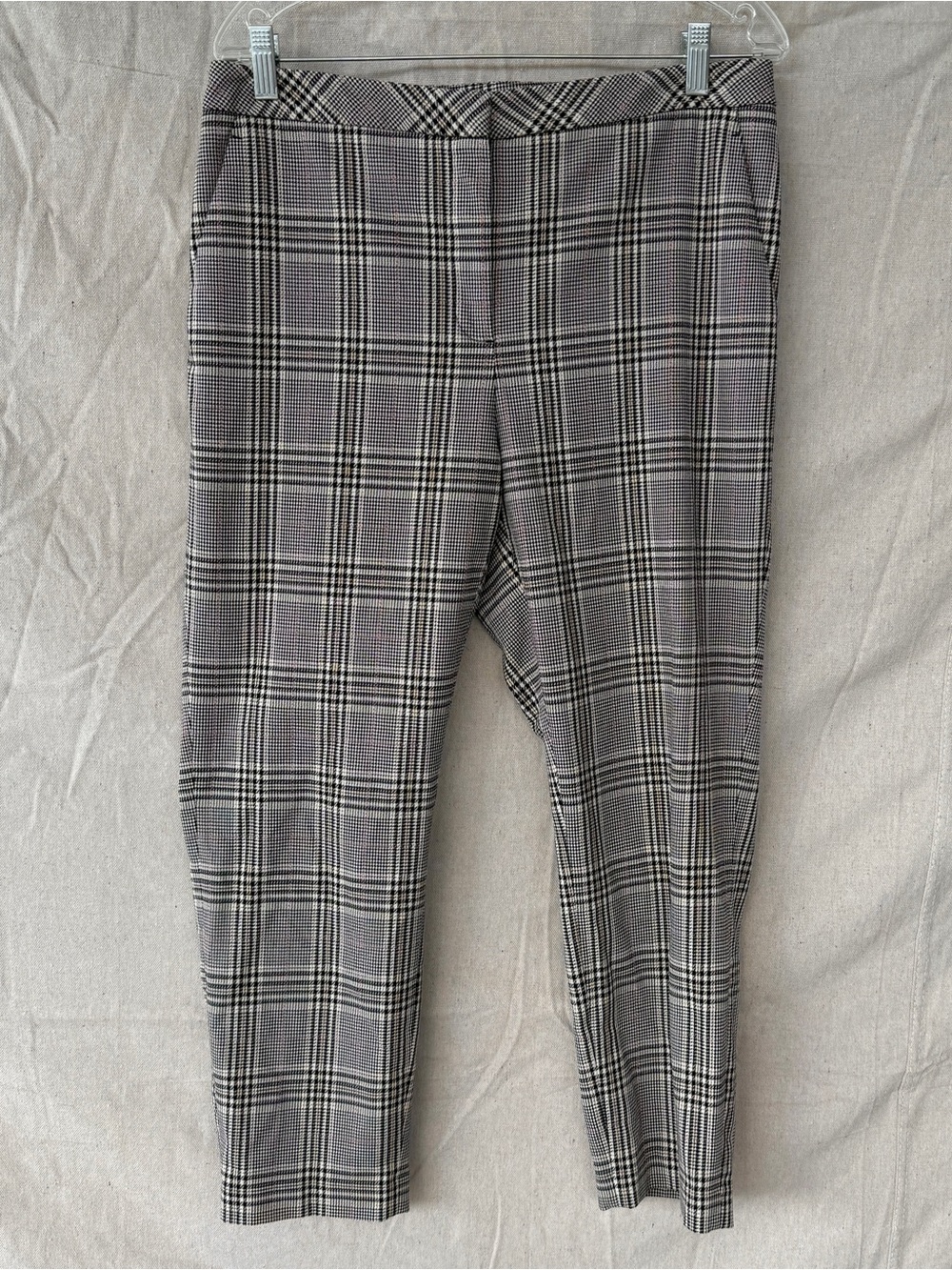 H&M Size 12 Black White Pink Plaid Ankle Stretch Tapered Pants